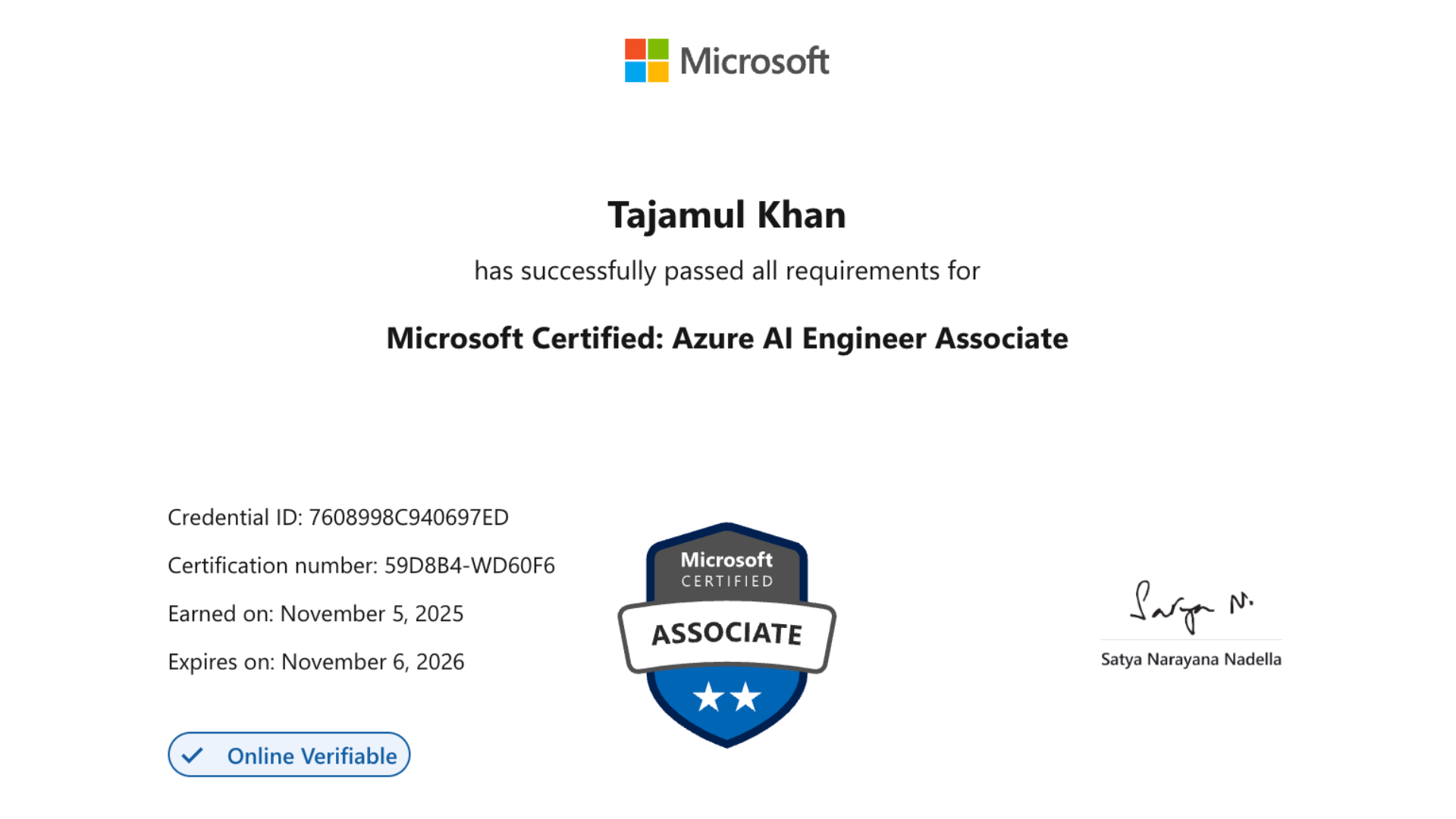 Microsoft Azure AI Engineer credential preview