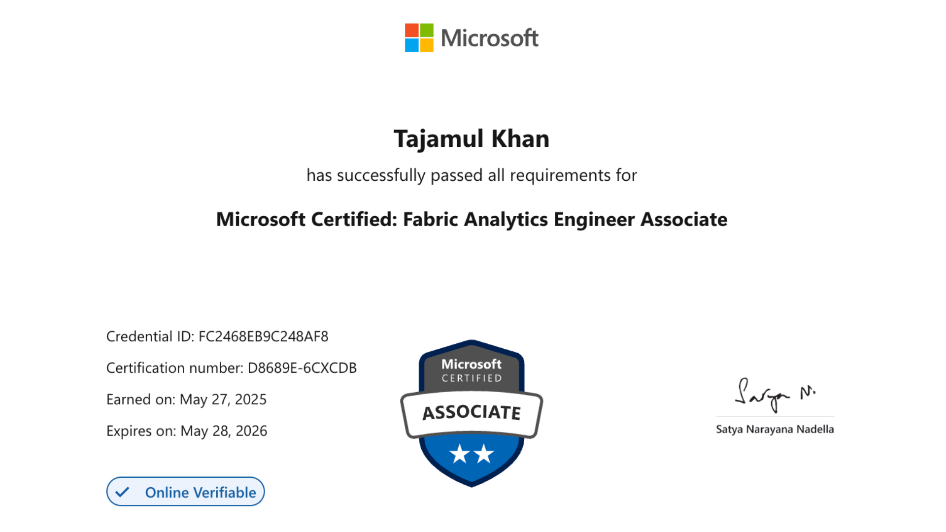 Microsoft Fabric Analytics Engineer credential preview