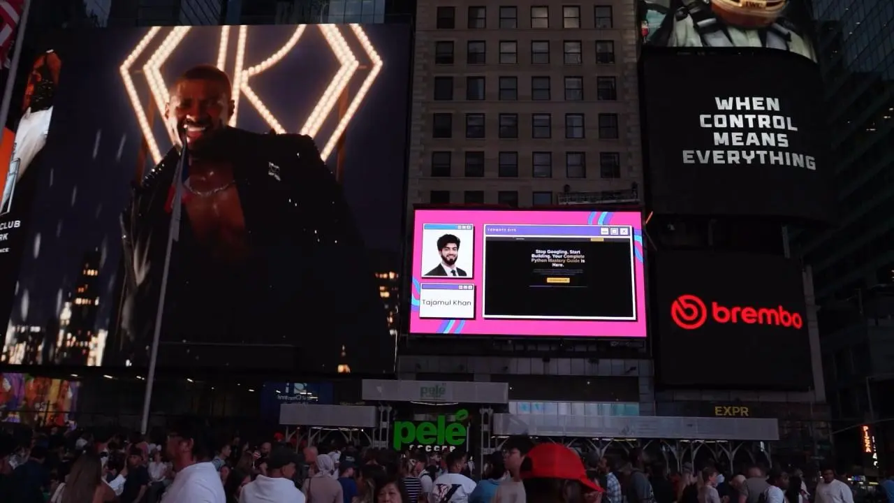 Tajamul Khan featured on a second billboard at Times Square, New York City